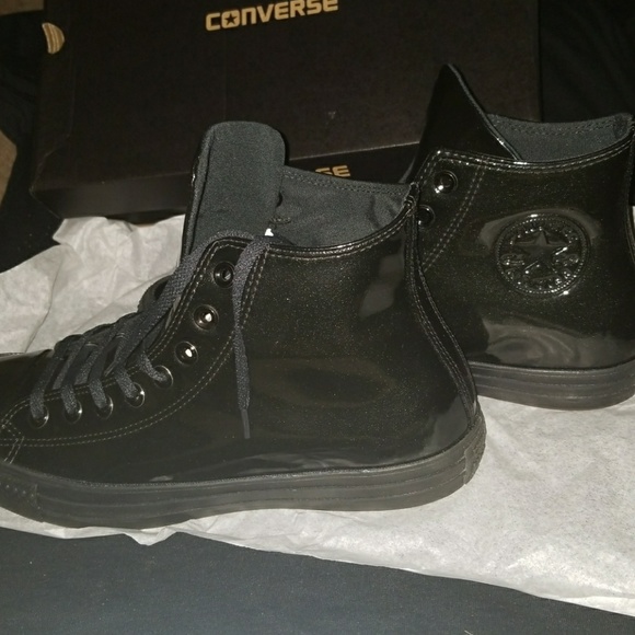 Converse Black Shiny Plastic High Tops NEW RARE - Picture 3 of 7